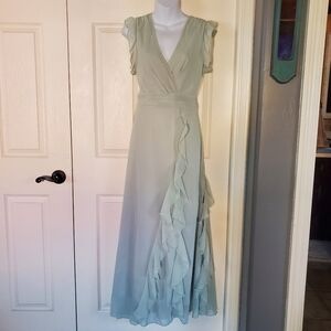 Elegant Green Gown Maxi Dress Ruffled Fairy Prom Formal Size Large Short Sleeve